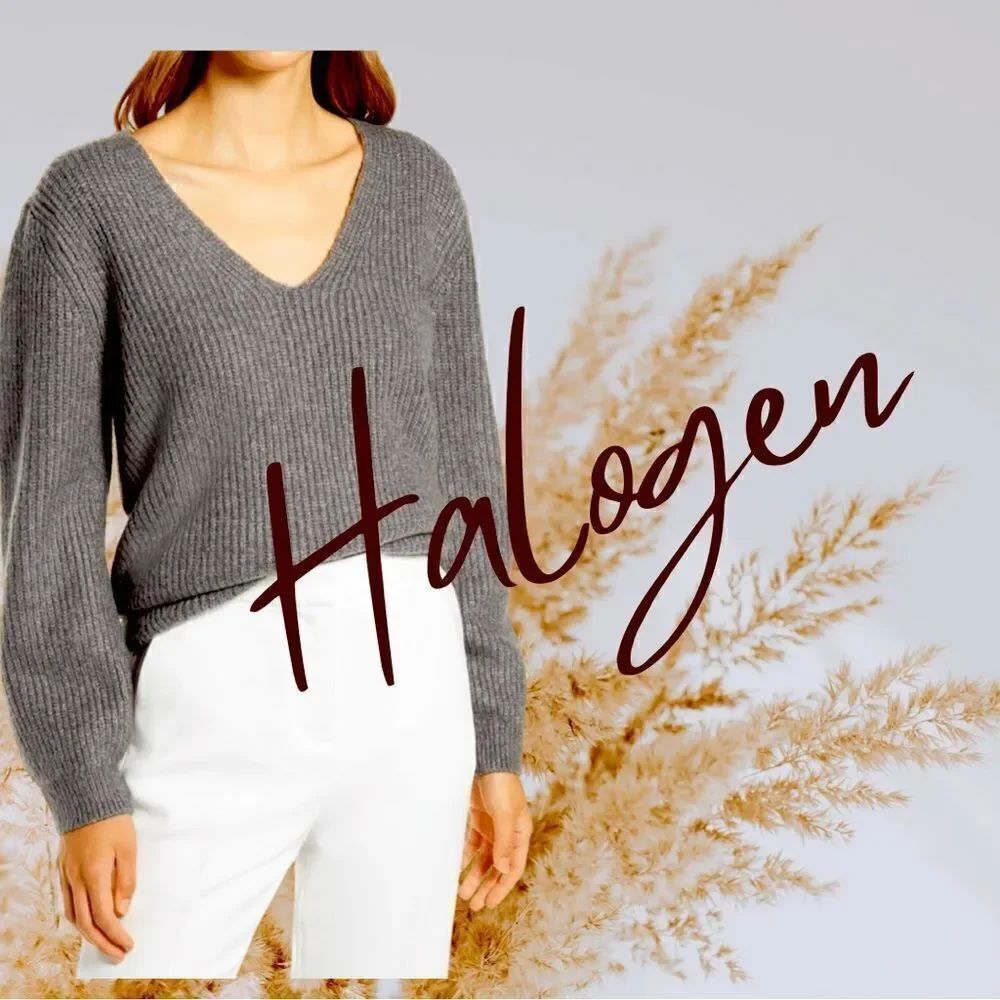 💼NWT Halogen Super Soft Balloon Sleeve Sweater Vneck Heather Gray Size XL